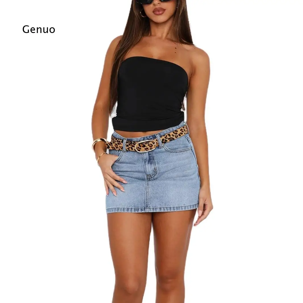 2026 Retro Denim Mini Skirt Stretch Fitted Jean Skirt Classic Casual Everyday Wear