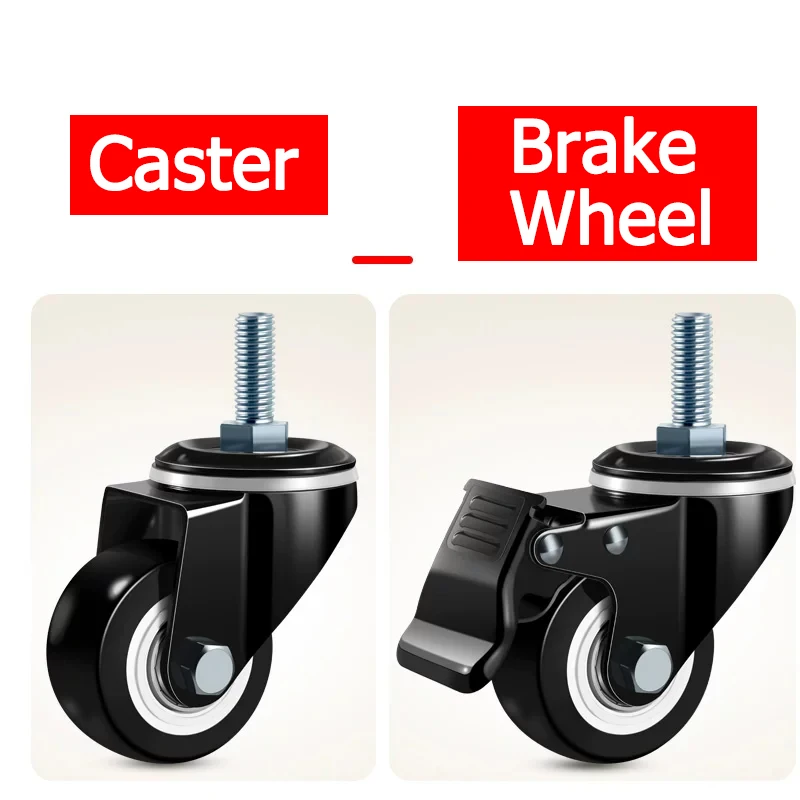 1.5 Inch 2 Inch Screw Stem Caster Wheel Heavy Load 160KG 200KG Silent Rubber Swivel Caster