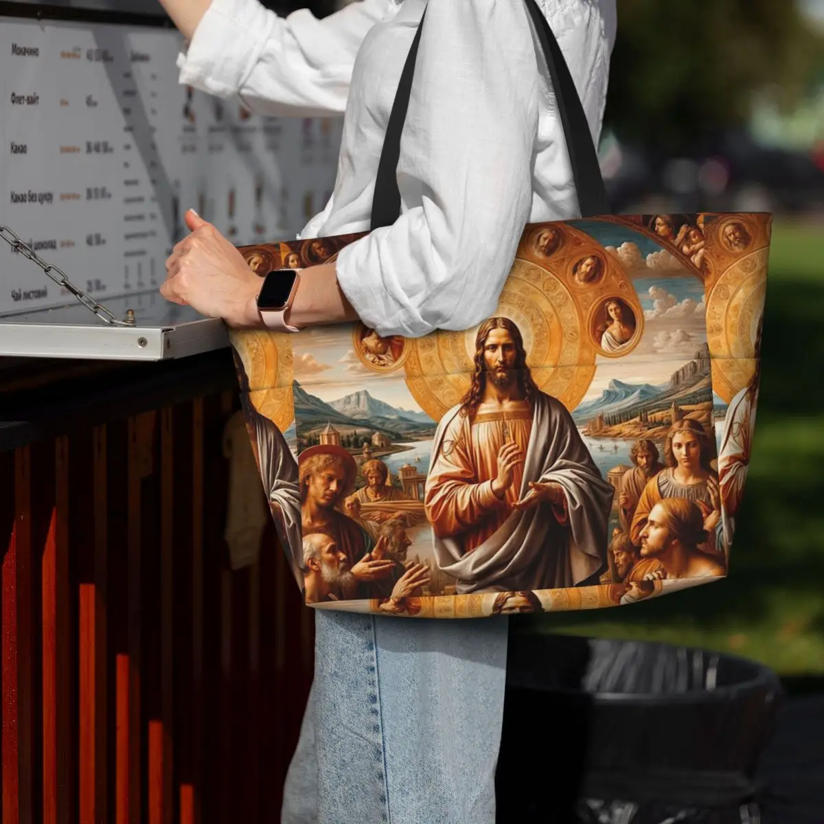 WORSHIPING JESUS Beach Tote Bag Sport Gym Yoga Duffle Large Tote Bag Women Travel Bag Fitness bag