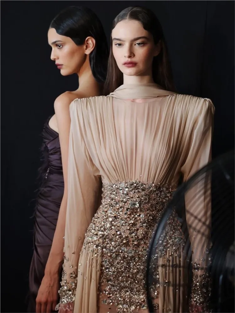 Heavy industry beaded haute couture light luxury and niche style fashion show model dress