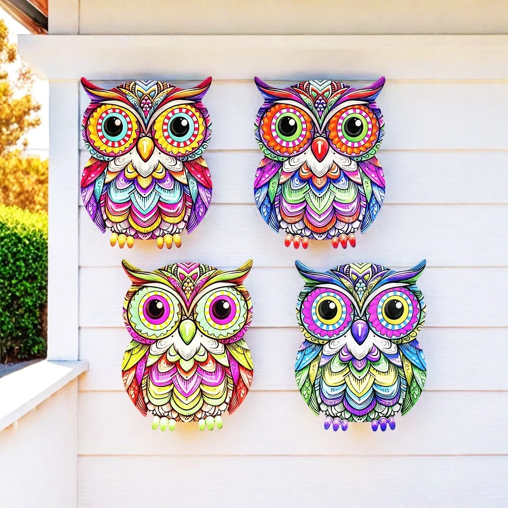 Eye-catching Metal Art Owl Wall Decor Colorful Iron Art Owl Sculptures Owl Hanging Ornament for Outdoor Home Yard Garden Fence