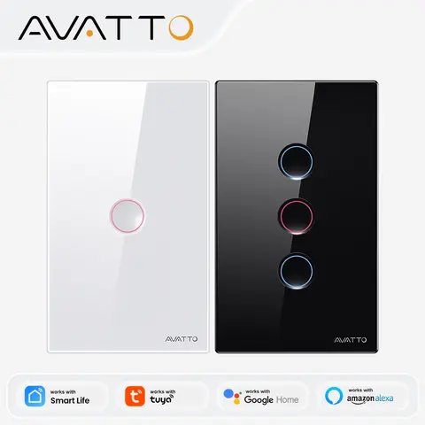 AVATTO WiFi 1/2/3/4 Gang Smart Light Switch,Grooved Touch Button Switch Wireless Remote Support Tuya,Alexa,Google Home