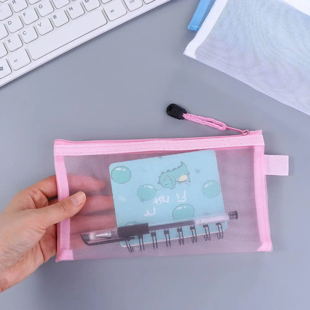 Stationery Pencil Case Storage Bags Coin Purse Handbags Transparent Zipper Pouch File Folders Document Bag Mesh Zipper Case
