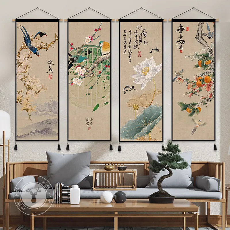 New‑Chinese‑Classical Fabric Wall Tapestry Decorative Background Hanging Cloth for Living Room Office Study Room Wall Decor