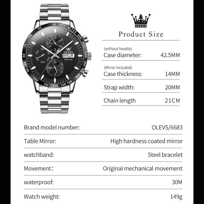 OLEVS TOP Brand Men\'s Watches Multifunctional Dual Calendar High Quality Waterproof Automatic Mechanical Wristwatch for Man NEW