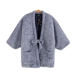 New Hanten Jacket Japanese Traditional Clothing Cardigan Lace Up Coral Velvet Coat Kimono Men Women Home Asian Clothes