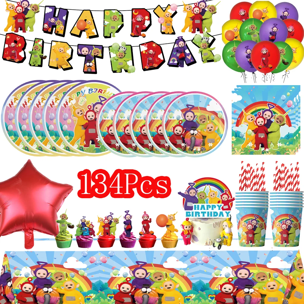 

Tinky Winky Birthday Party Decoration Antennababy Disposable Tableware Tablecloth Plate Cup Gift Bag Kids FavorParty Supplies