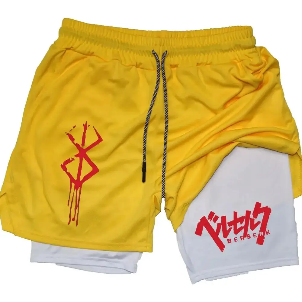 Anime Berserk 2 in 1 Gym Shorts for Men Active Athletic Compression Shorts 5 Inch Quick Dry Stretchy TrainingWorkout Fitness