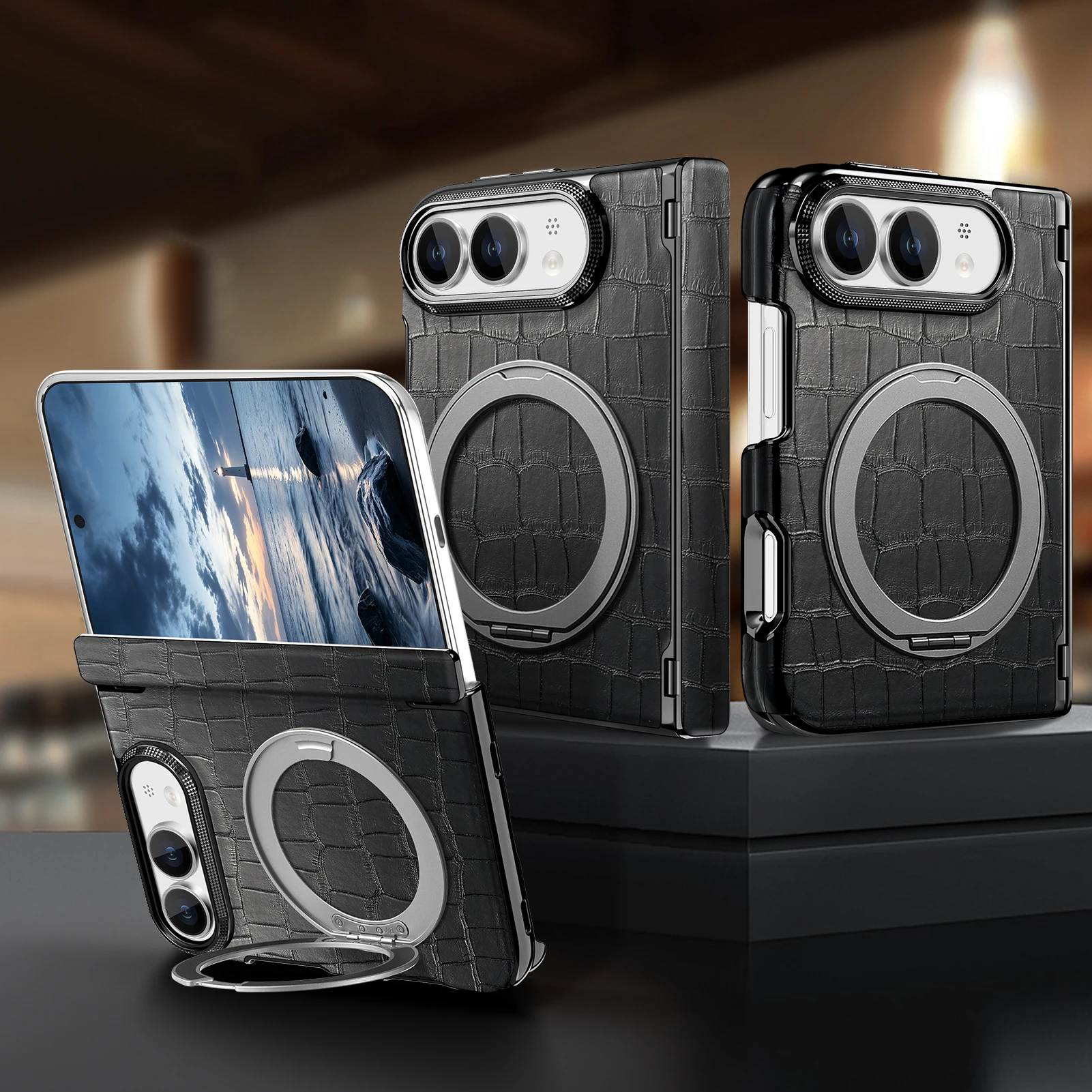 For iPhone Ultra 18 Fold Case Luxury Leather Matte Magnetic Rotating Bracket Shockproof Protection Hard Back Cover Accessories