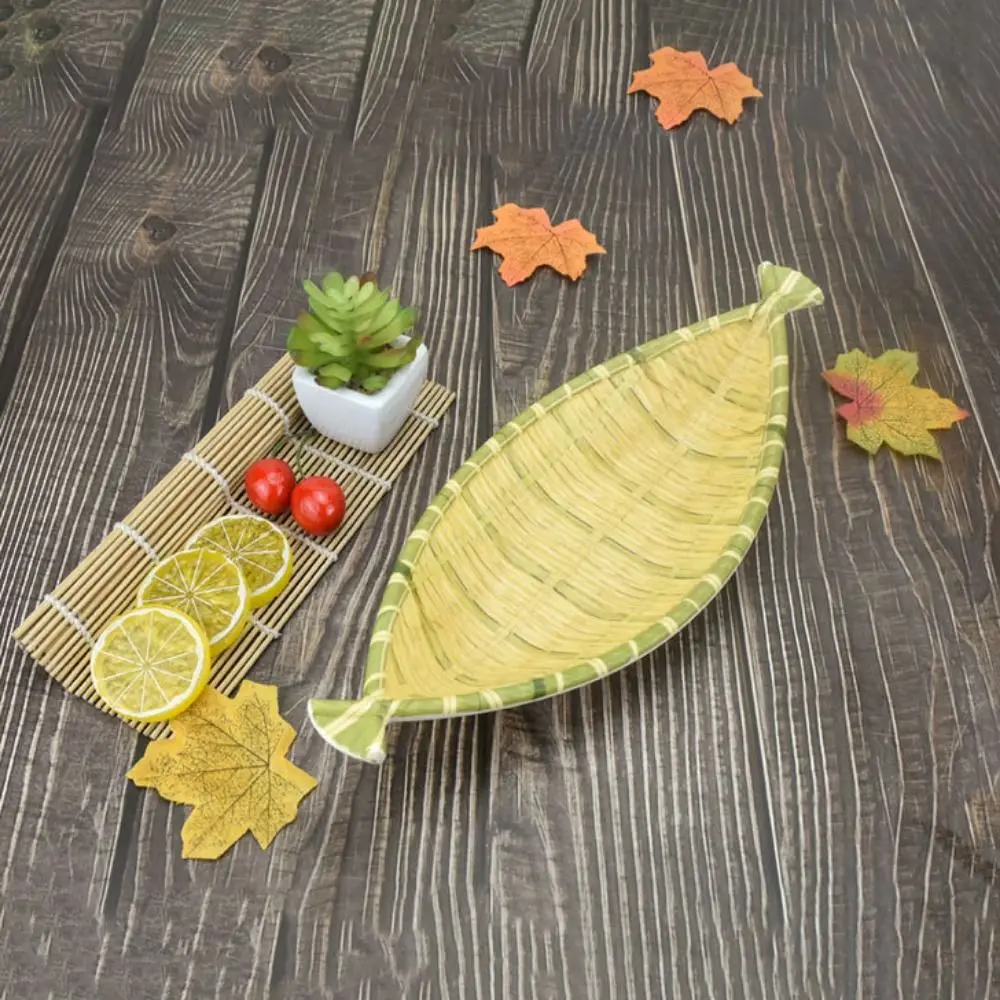Imitation Bamboo Weaving Hot Pot Vegetable Plate Multiple Styles Green Barbecue Plate Melamine Vegetable Fruit Tray Restaurant