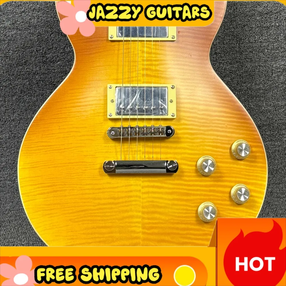 Lemon Sunburst Flame Maple LPASA Electric Guitar HH  Pickups Silver Hardware Mahogany Body Neck Free Shipping Novice Gift