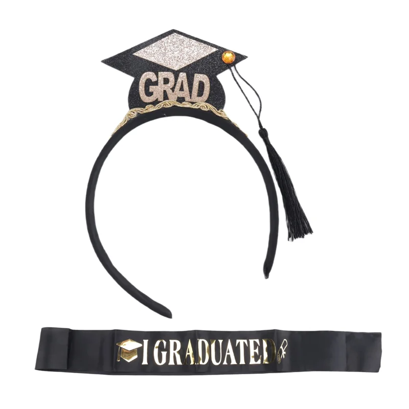 SQPP-1 セット卒業キャップヘッドバンド卒業サテンサッシュ 2024 卒業パーティー装飾用品写真小道具ミニ学士帽子
