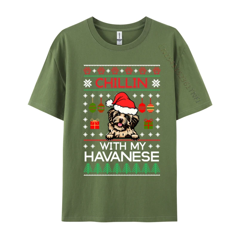 Chillin With My Havanese Santa Ugly Christmas Sweater T Shirts Tops & Tees Short Sleeve For Men High Quality All Cotton T Shirt