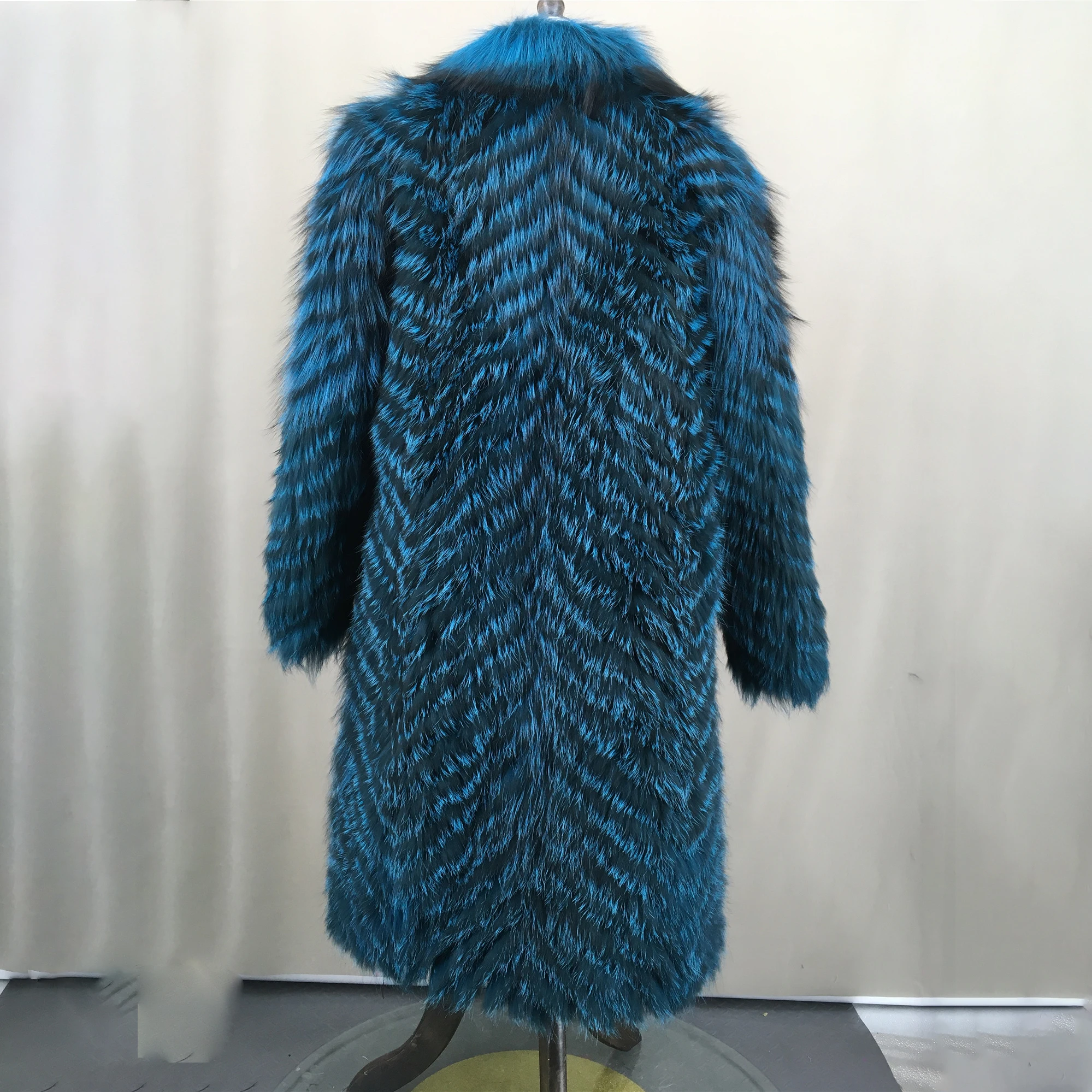 Natural Fox Fur Stripe Coat with Big Collar, Furry Fluffy Coat, Long, Real, Blue Color, Green, Red, 220610