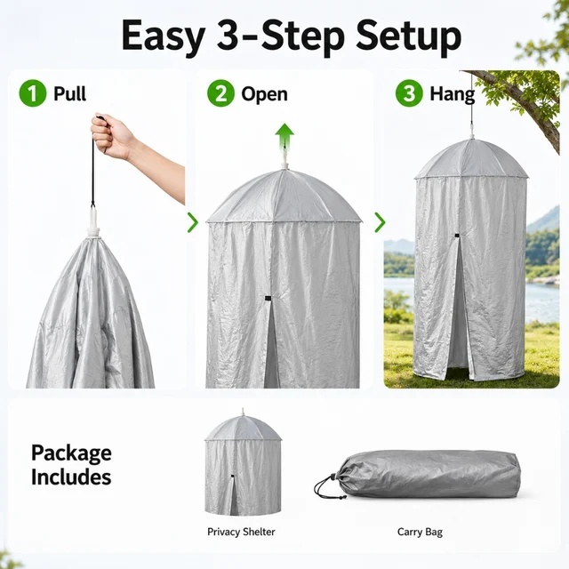 Portable Hanging Privacy Shelter Pop-Up Changing Shower Tent for Camping Car Tailgate Outdoor Toilet 77/90cm 6