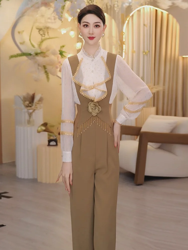 

Early Autumn Wide Leg Pants Women's Fashion Commute Outerwear Straight Cut Long Trousers Design Sense Overalls High Waist