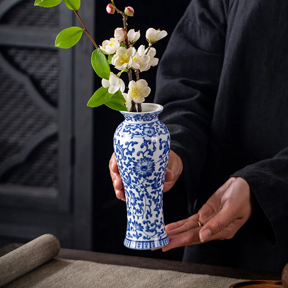 

Ceramic Flower Vase Chinese Style Handcrafted Blue and White Porcelain Home Decor Table Centerpiece Decoration for Living Room