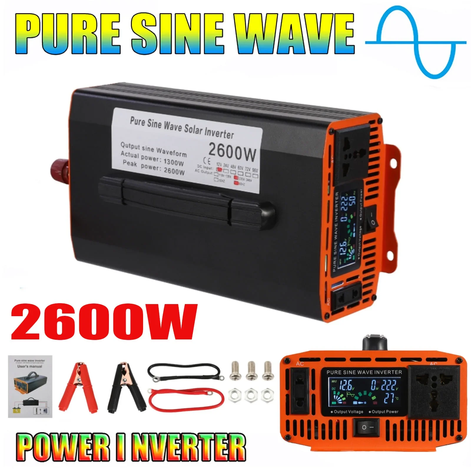 

Pue Sine Wave Inverter Power Inverter 2600WDC 12V 24V To AC 220V 50HZ Power Suitable For Home And RV LED Display Car Inverter