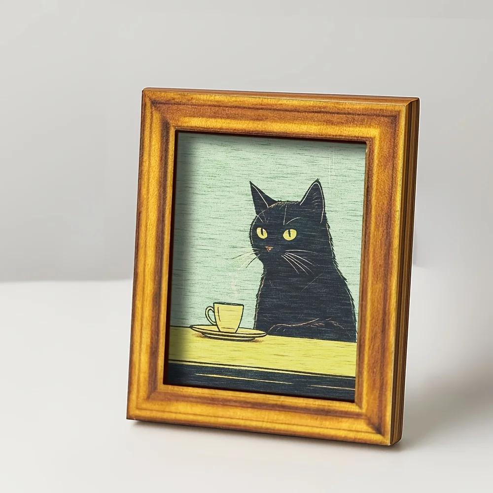 Elegant Black Cat Fridge Magnet, Wooden Mini Decorative Picture, Kitchen Home Decoration, Cat Lover Gift