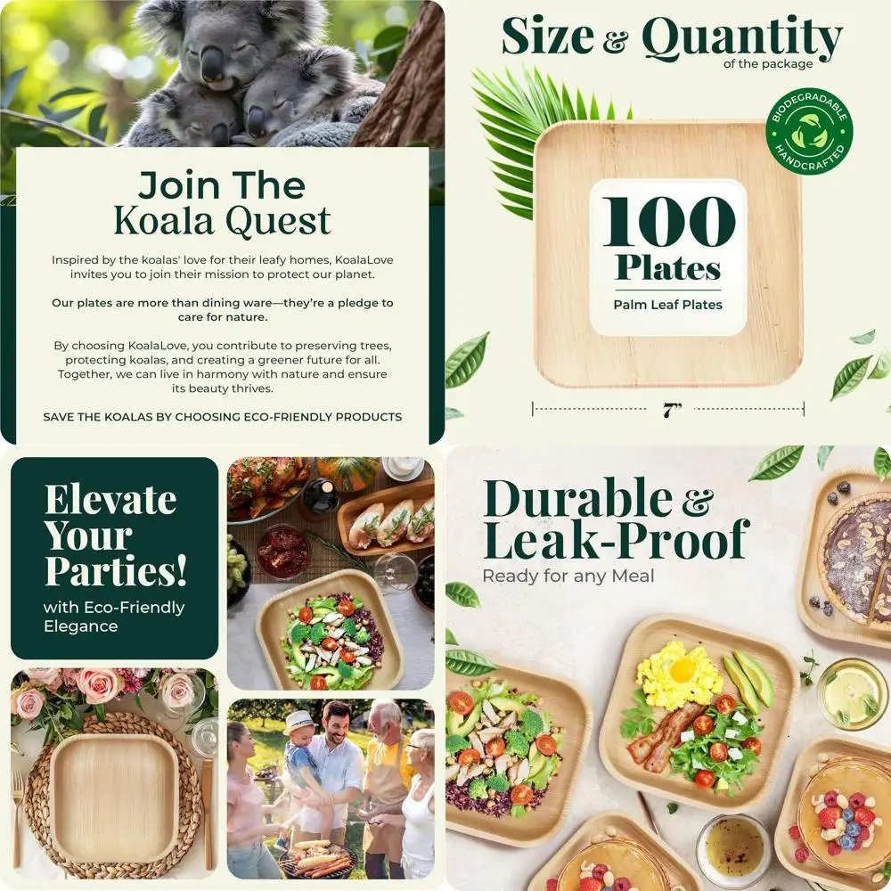 

Elegant 7 Inch Bamboo Disposable Square Plates - 100 Pack for Parties, Sturdier than Paper and Plastic