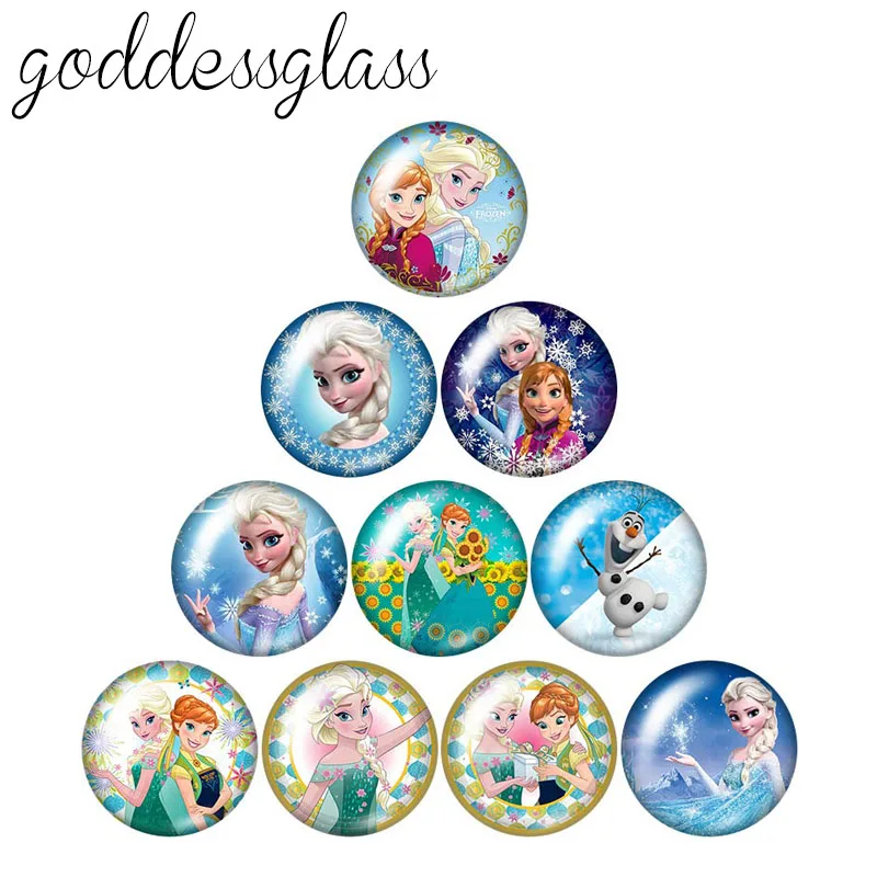 Disney Elsa Anna princess Olaf Cartoon 12mm/18mm/20mm/25mm Round photo glass cabochon flat back Making findings for bracelets