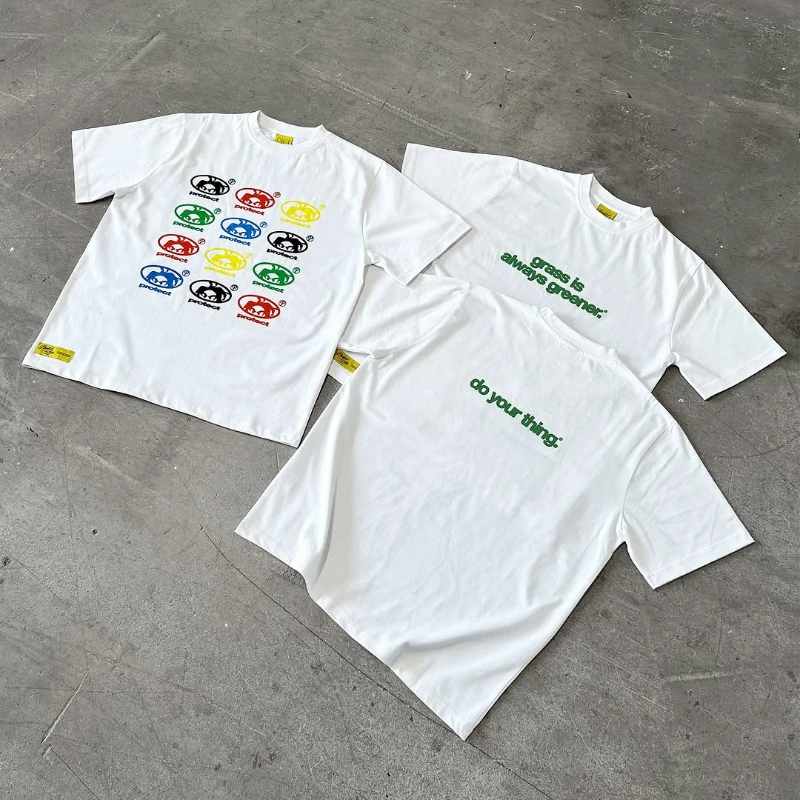 Camiseta gráfica blanca Y2K PROTECT para hombre, ropa de calle de París más vendida, Camiseta de algodón de gran tamaño, estilo Retro, estampado blanco urbano de Berlín