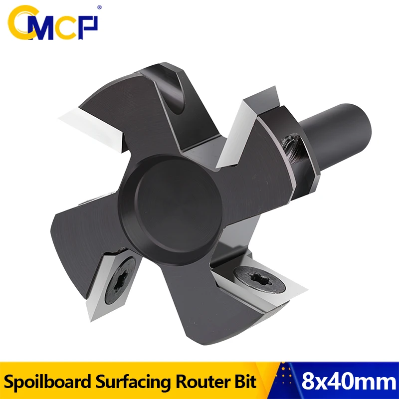 

CMCP Wood Planer Bit 8x40mm CNC Spoilboard Surfacing Router Bit Instert Carbide Slab Flattening Planing Milling Cutter for Wood