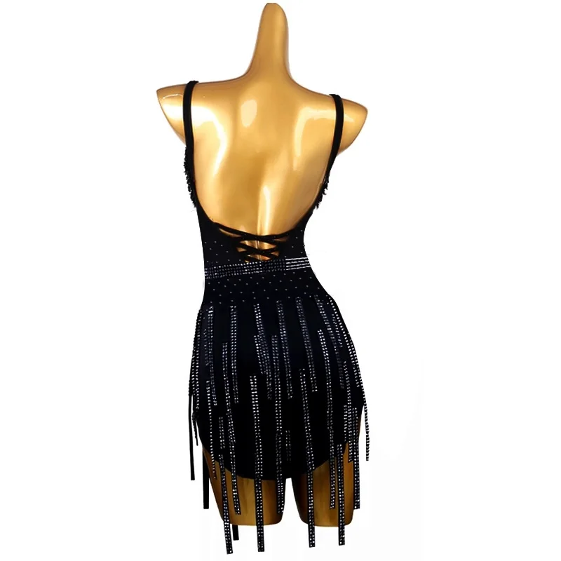 

Backless Sexy Latin Dance Dress Woman Adult Diamond Tassel Tango Samba Rumba Latin American Dance Dresses Competition Woman