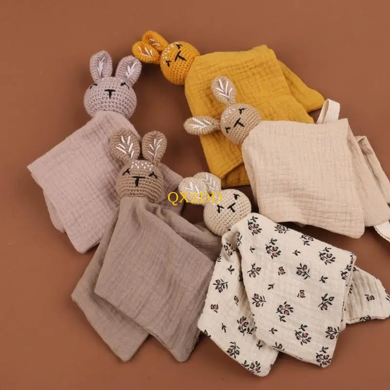 

Crocheted Rabbit Sleep Doll Toy Baby Teething Bib Appease Towel Security Blanket Cotton Burp Cloth Infants Shower Gift