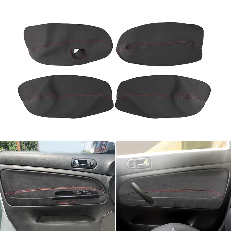 Car Styling Suede Leather - red line Interior Door Panel Armrest Cover Trim For VW Passat B5 1998 1999 2000 2001 2002 - 2005 LHD