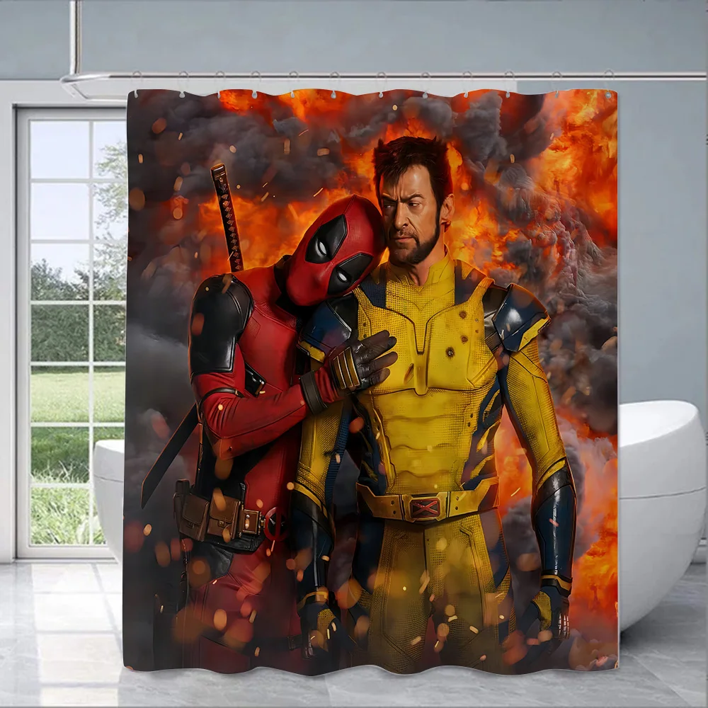 Wolverine and Deadpool Movie Shower Curtain Waterproof Polyester Fabric Paint Bath Curtain Home Bathroom Decor Curtain With Hook