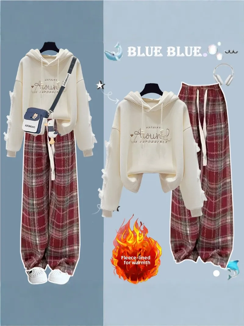 

Thickened Fleece Two-Piece Set for Junior And High School Students Candy Colored Sweet Sweatshirt School Style Autumn Winter ...