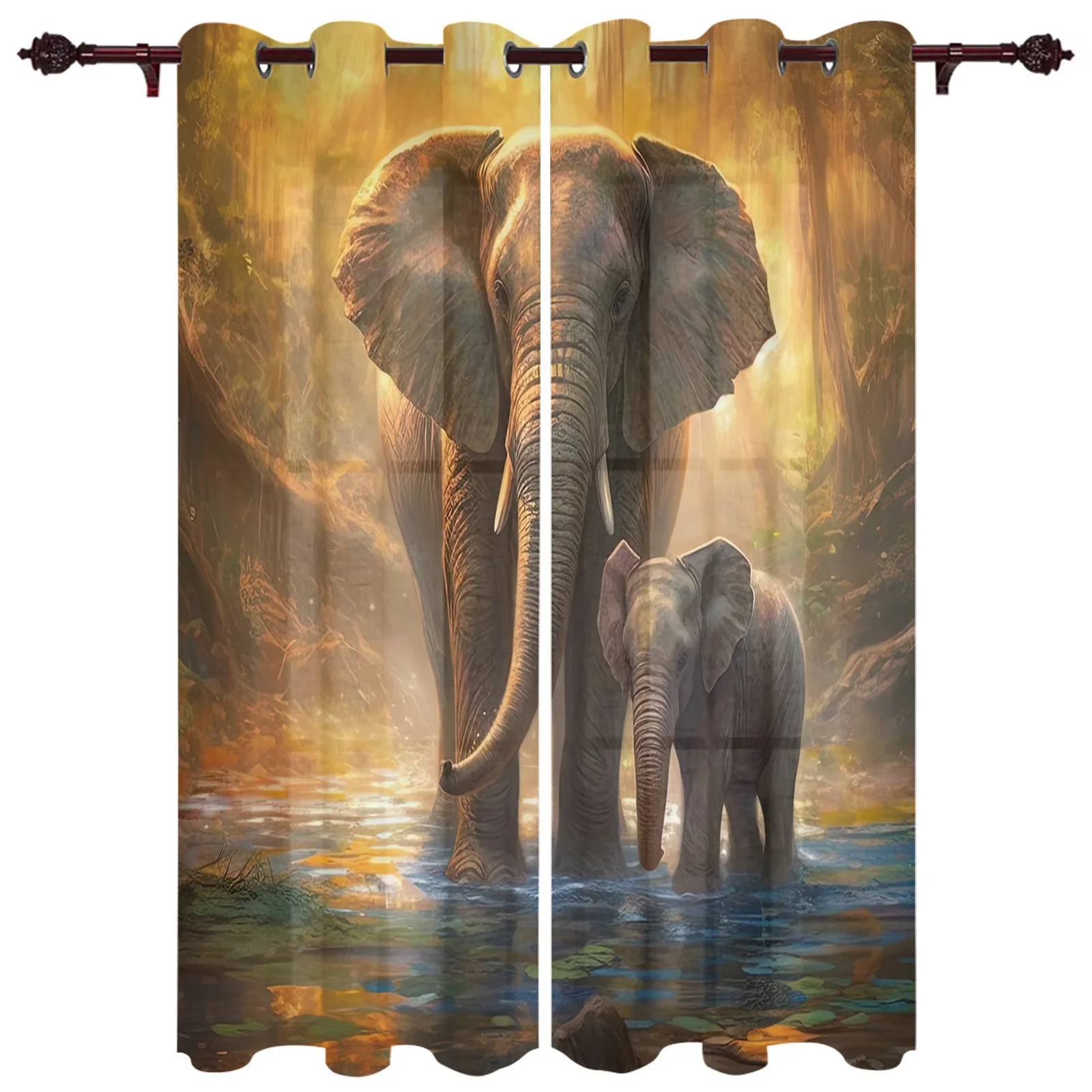 Elephant Forest Water Reflection Window Curtains for Living Room Luxury Modern Bedroom Curtains Coffee Dining Room Drapes