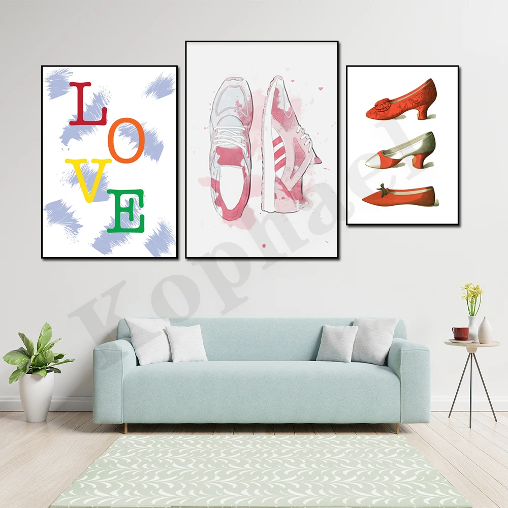 Take Me Places. Abstract Fashion Running Shoes. Vintage Red High Heels. Home Wall Decor Love Poster
