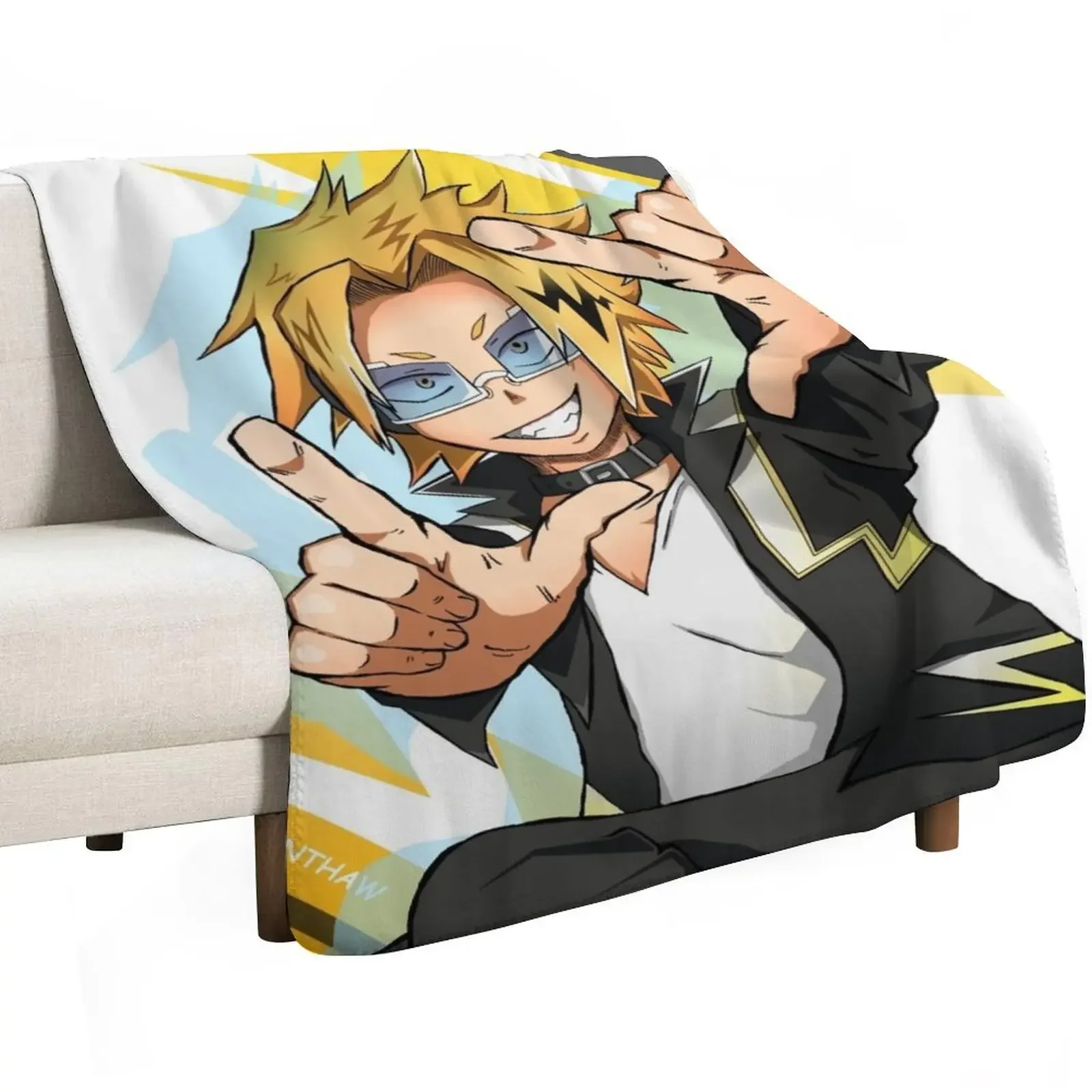 Smile! - Boku No Hero Electrifying Denki Throw Blanket Shaggy Cute Plaid Retros Blanket