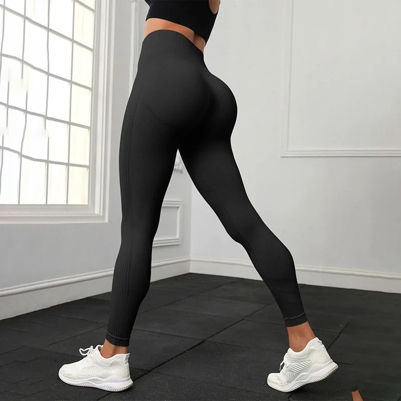 Women Elastic Slim Leggings Knited Fitness Tights Seamless High Waist Hip Lift Gym Trainning Running Fashion Yoga Tights