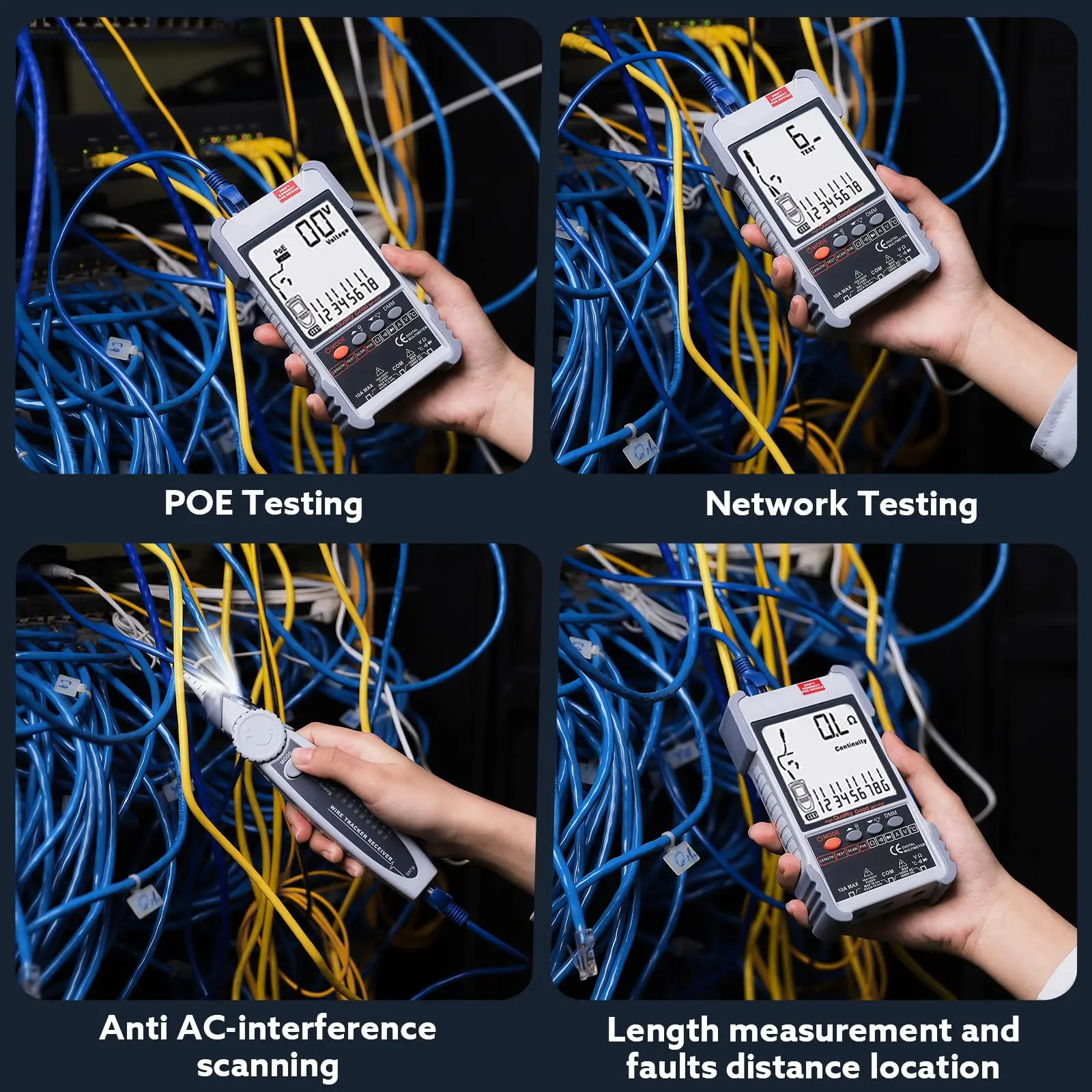 디지털 와이어 트래커 진동 PoE 테스터, 네트워크 케이블 테스터, 길이 측정 멀티미터, AC DC 전압 전류 테스트