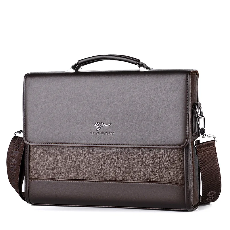 Maleta de couro PU vintage para homens, bolsa mensageiro de ombro, bolsa para laptop, bolsa executiva para documentos, masculino