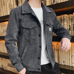 Men Coats 2022 Spring Korean Fashion Slim Lapel Jackets Street Style Solid Single-breasted Corduroy Jackets Coats