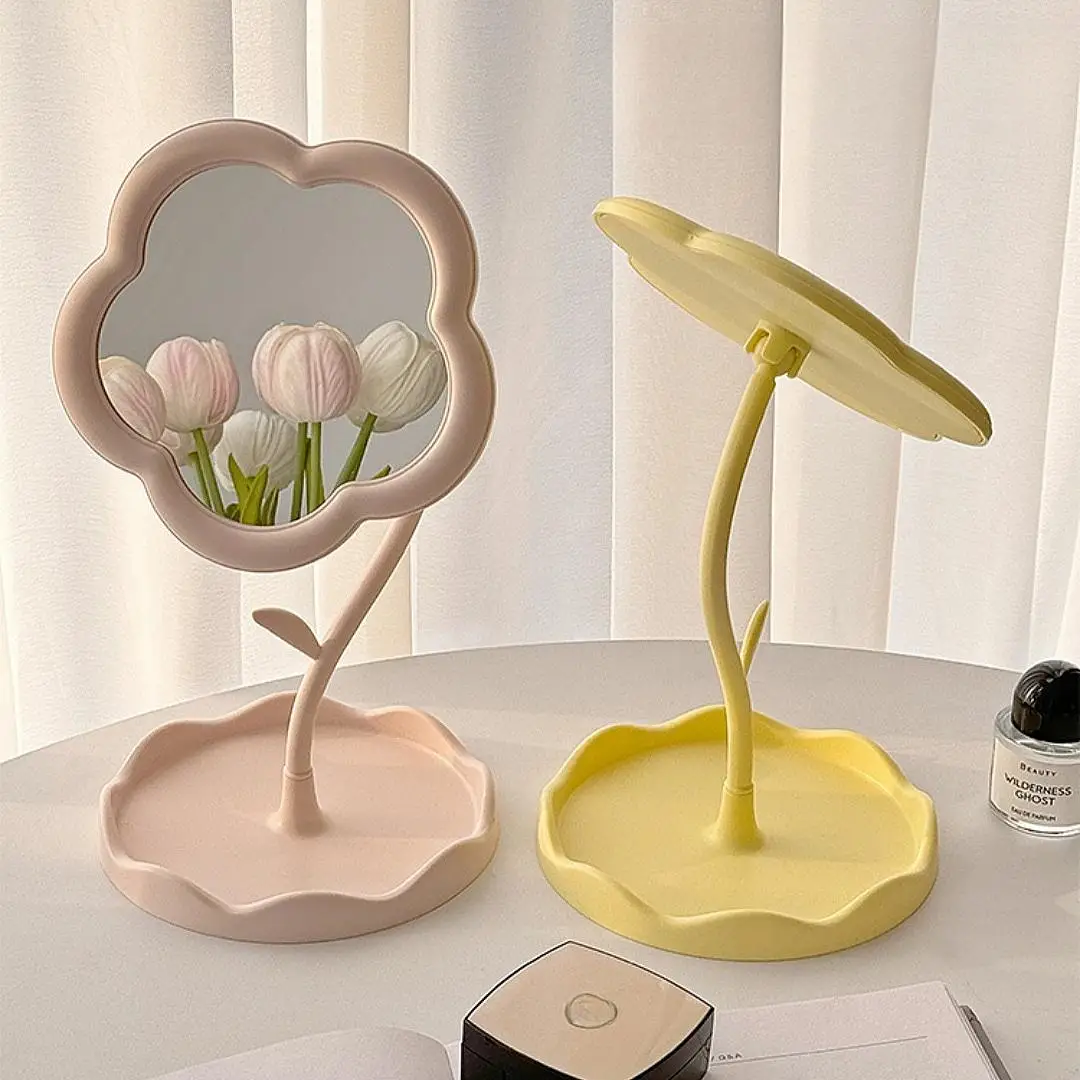 Specchio per trucco a forma di fiore per scrivania Specchio cosmetico per camera da letto, soggiorno e spazi minimalisti Decorazioni per la casa