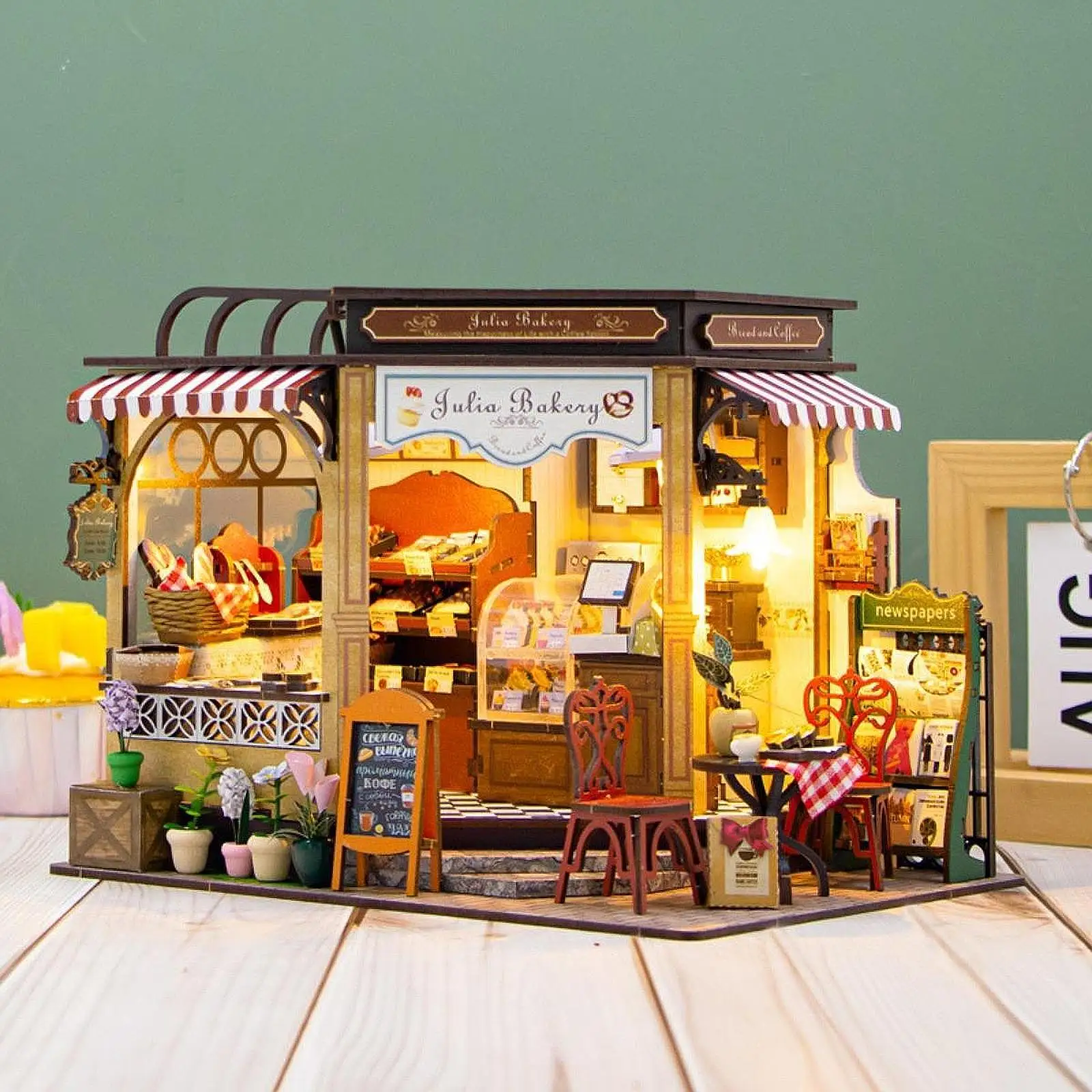 

Bakery Shop Dollhouse Miniature with Furniture 3D Puzzle Model Corner Room Box for Festival Birthday Gift Friend Kids Adults