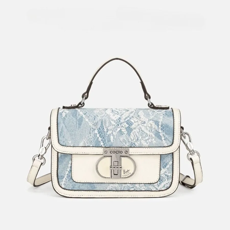 

New embroidery glacier blue small square bag this year's popular models of fashion new women's bag hundred models