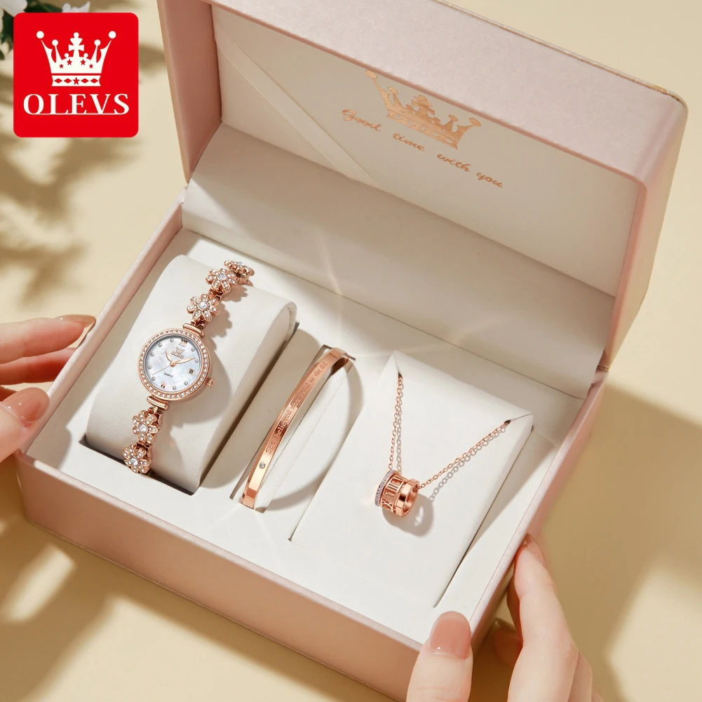 OLEVS 5699 Fashion Women's Quartz Wristwatch Bracelet Gifts Sets Elegant Luxury Diamond Steel Band Waterproof Ladies Dress Watch