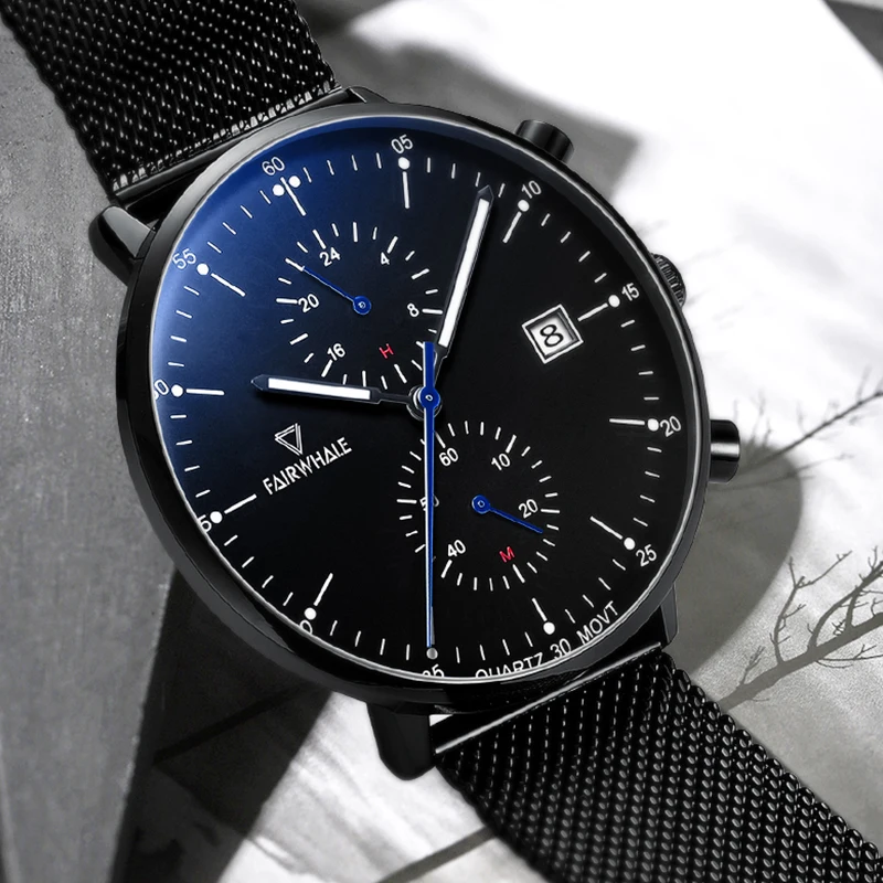 

Mark Fairwhale Brand 5400 Fashion Watches Men Luxury Black Quartz Clocks Business Wristwatch Automatic Date Watches for Men