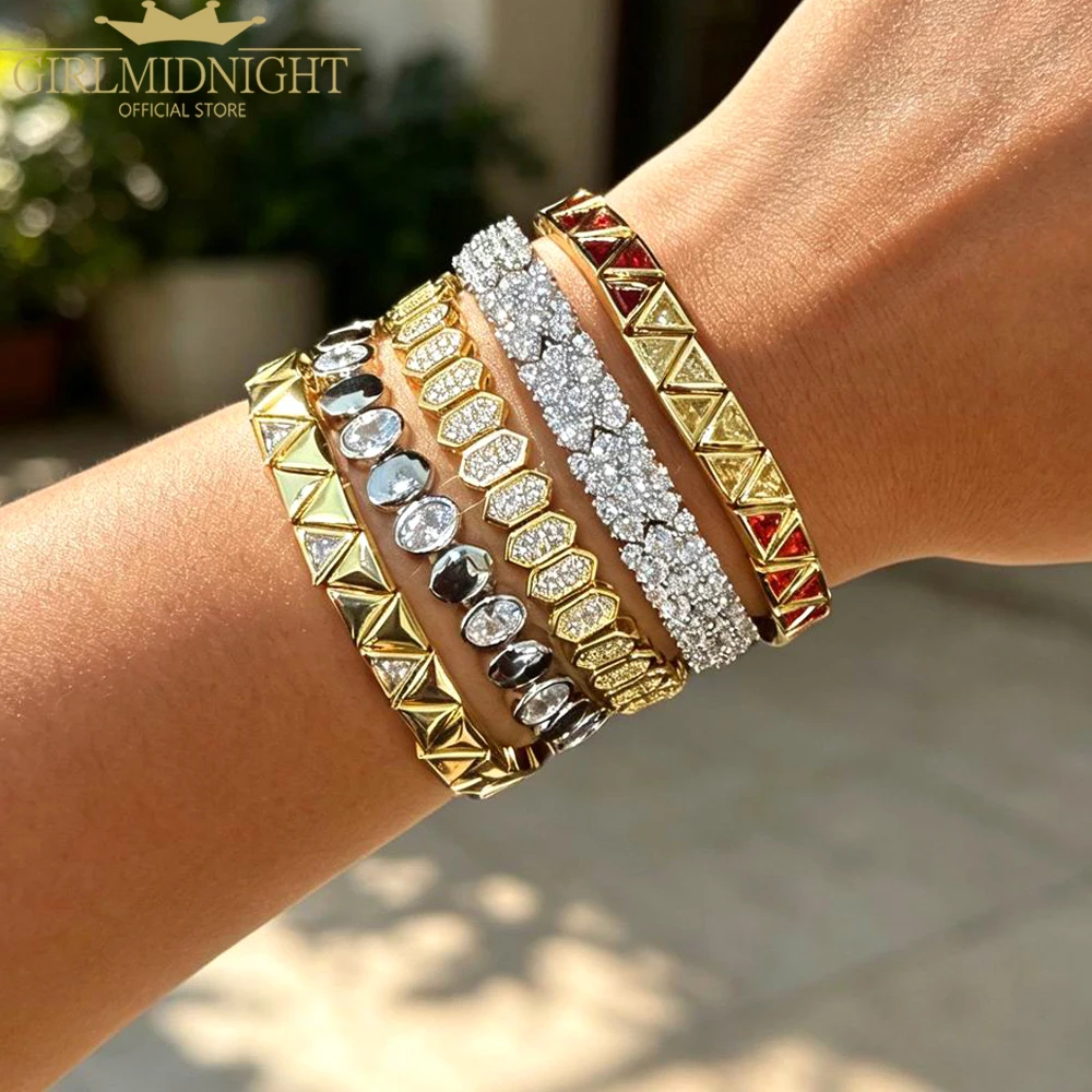New Triangular Geometric Stretchy Stretch Beaded Bracelet Iced Out Tennis Chain Adjusted Size Bangle For Women Fashion Jewelry