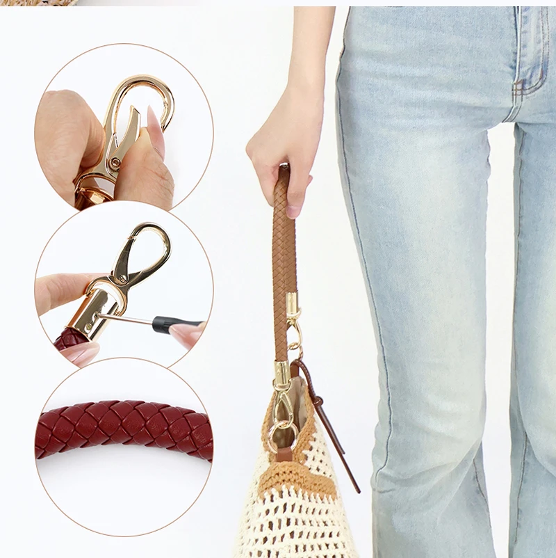 2Pcs Deepeel 30/40/50/60cm Leather Bag Handles Woven Rope Shoulder Strap Metal Buckles Handbag DIY Replace Bags Accessories