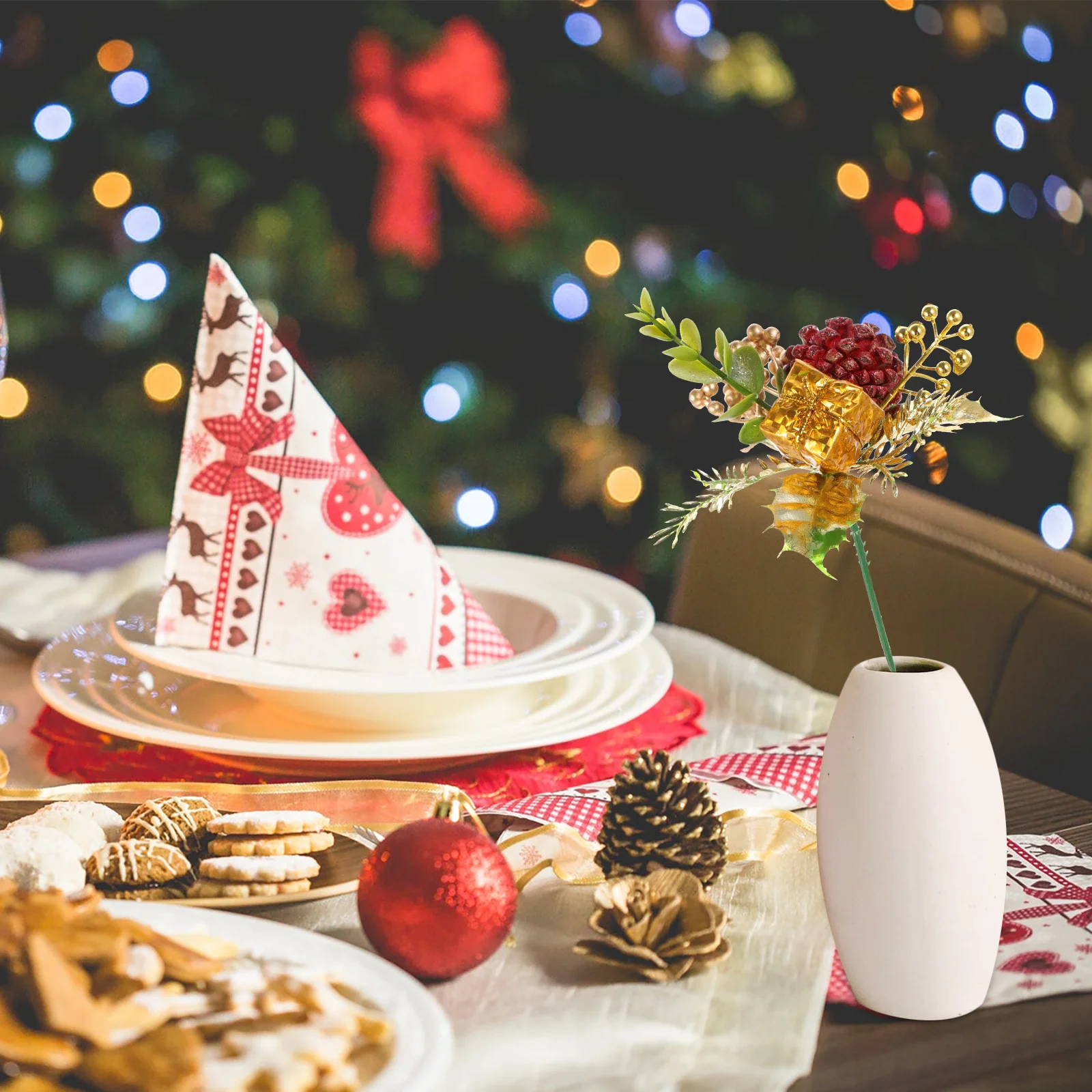 

5pcs Christmas Decoration Branches Artificial Flower Arrangements For Xmas Tree Party Wedding Photography Fake Leaves Wreath