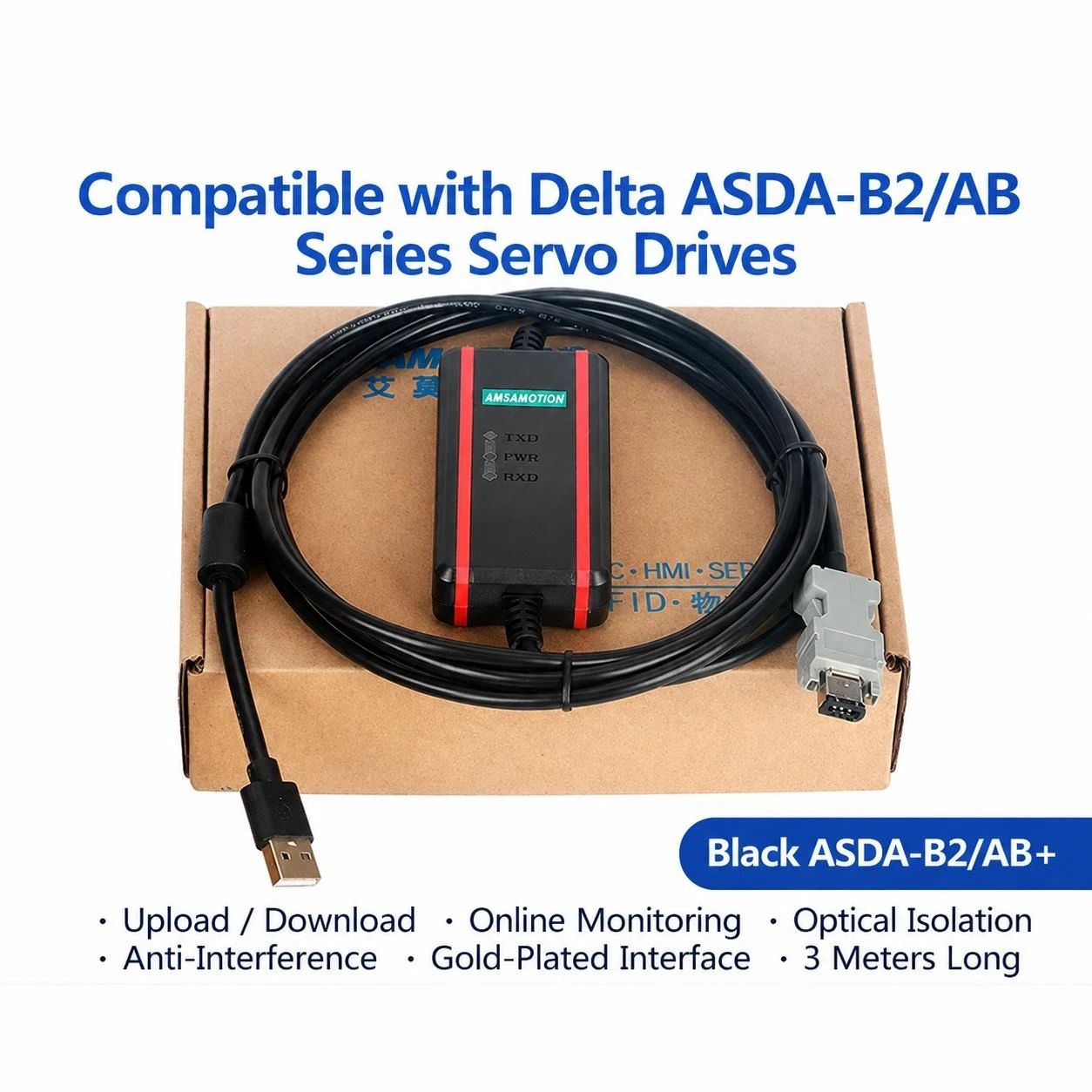 ASD-CNUSOA08 Server Debugging Cable Touch Screen Communication Cable for Delta ASDA-B2 AB Servo Drive RS232 Data Transfer