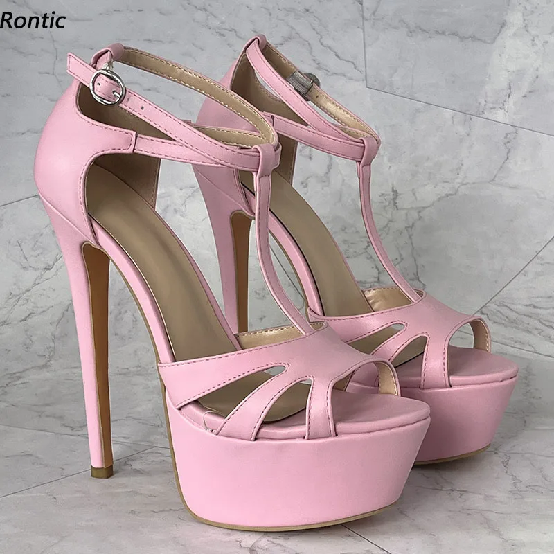 

Rontic, цветные женские сандалии на платформе, пикантные тонкие высокие каблуки с круглым носком, красивые розовые туфли для вечеринок, женские американские большие размеры 5-20