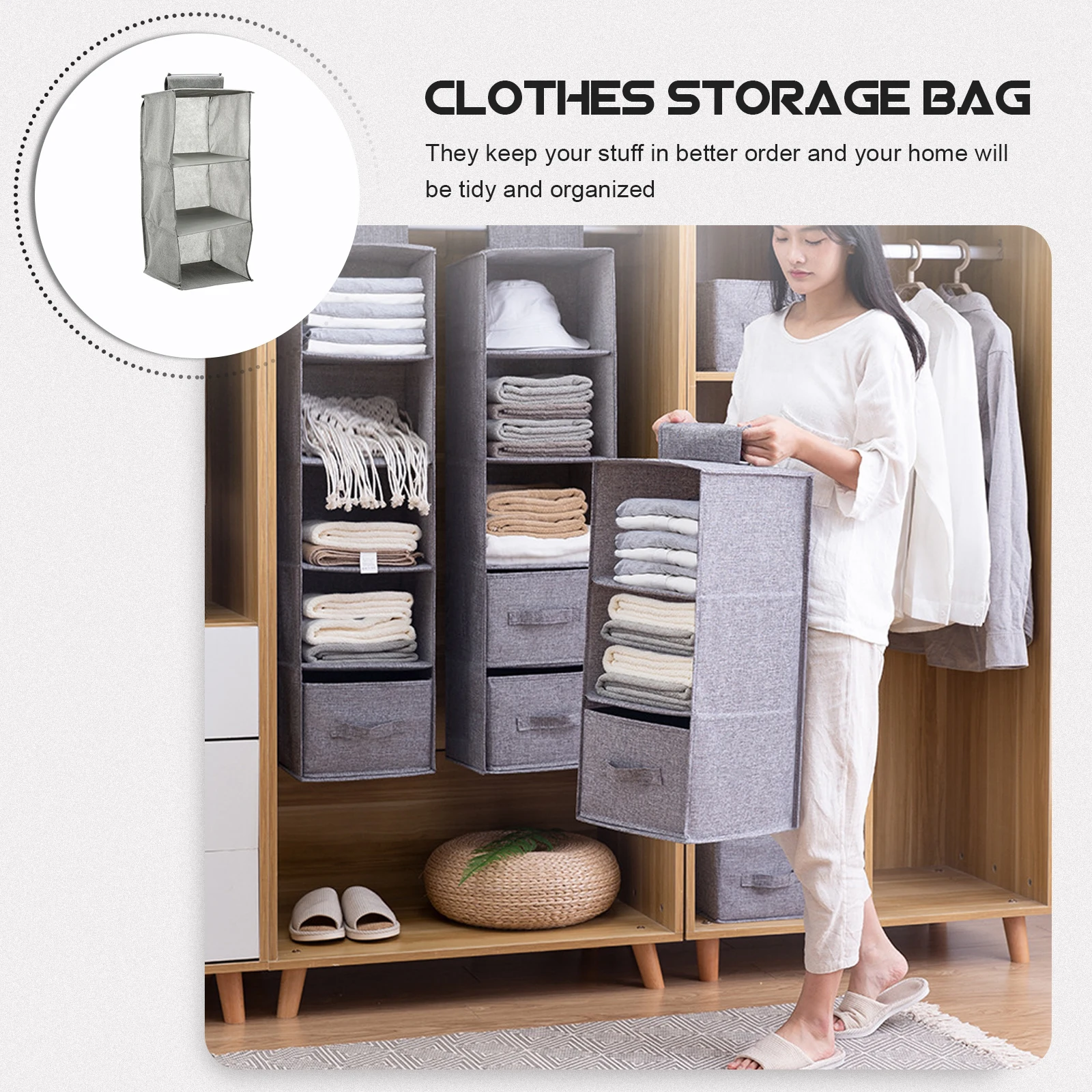 

4-Layer Cotton Linen Foldable Closet Organizers Storage Organizer for Clothes and Necessities Tidy Home 128char